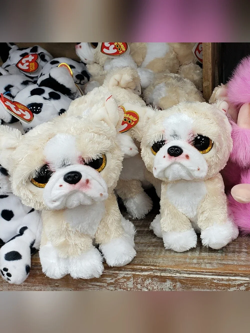 Ty Beige & White Bulldog Plush Dog Toy with Gold Eyes